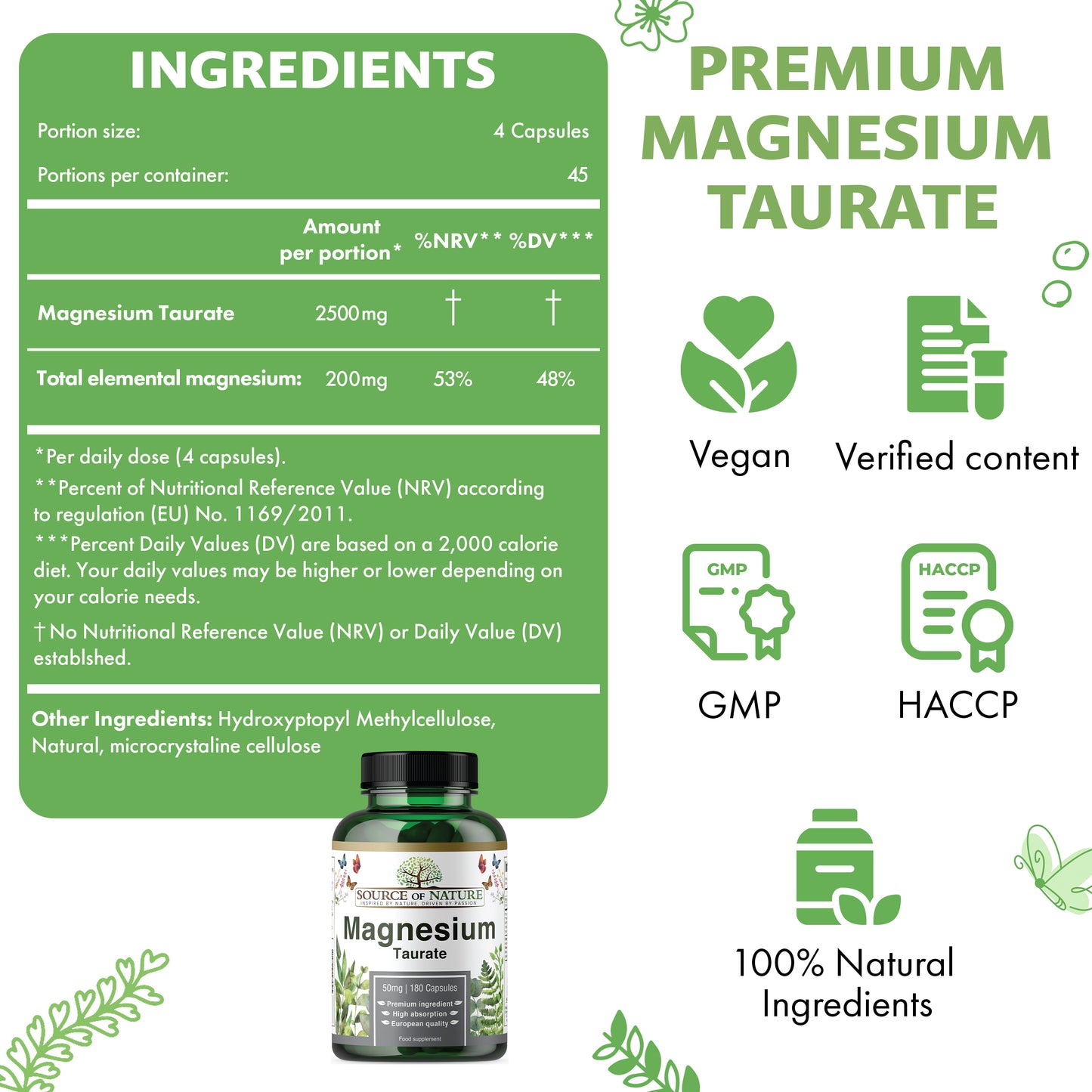Magnesium Taurate 625mg | 180 Capsules | 3-Month Supply