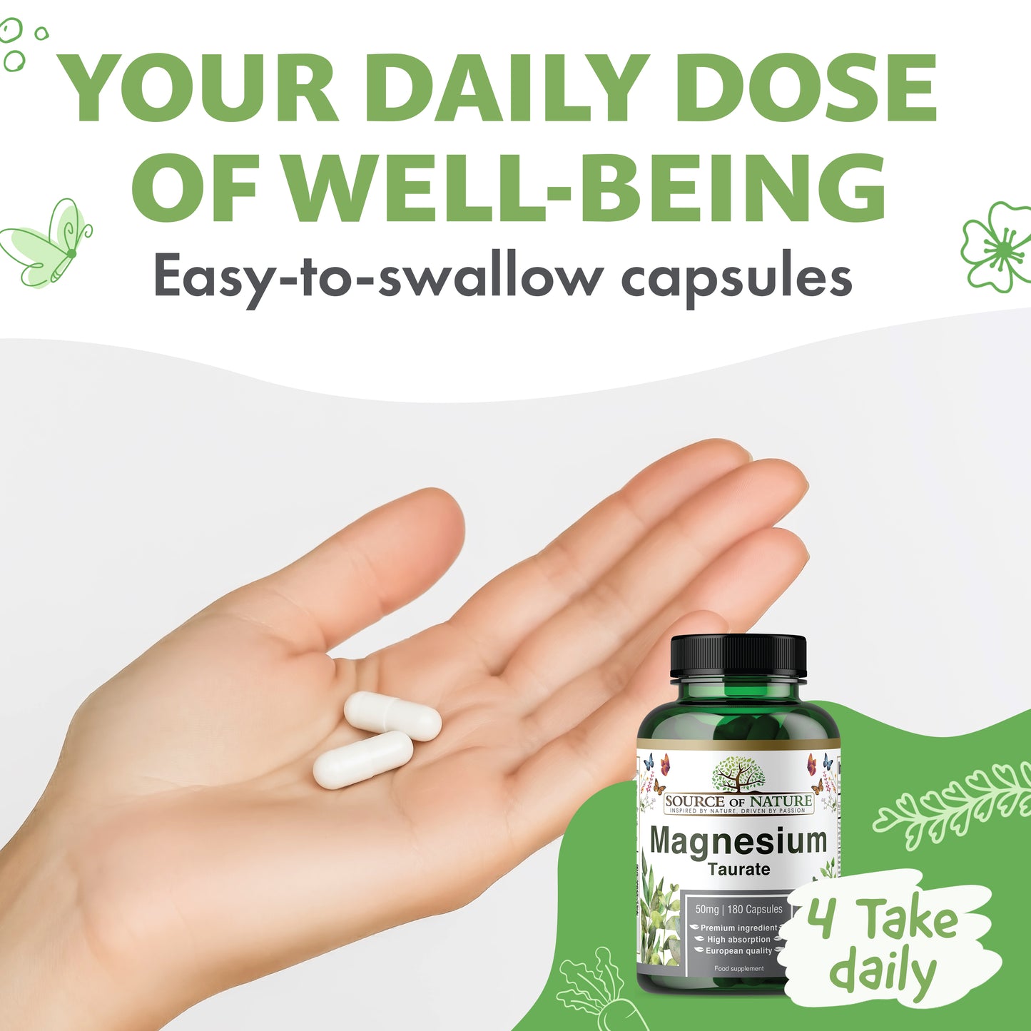 Magnesium Taurate 625mg | 180 Capsules | 3-Month Supply