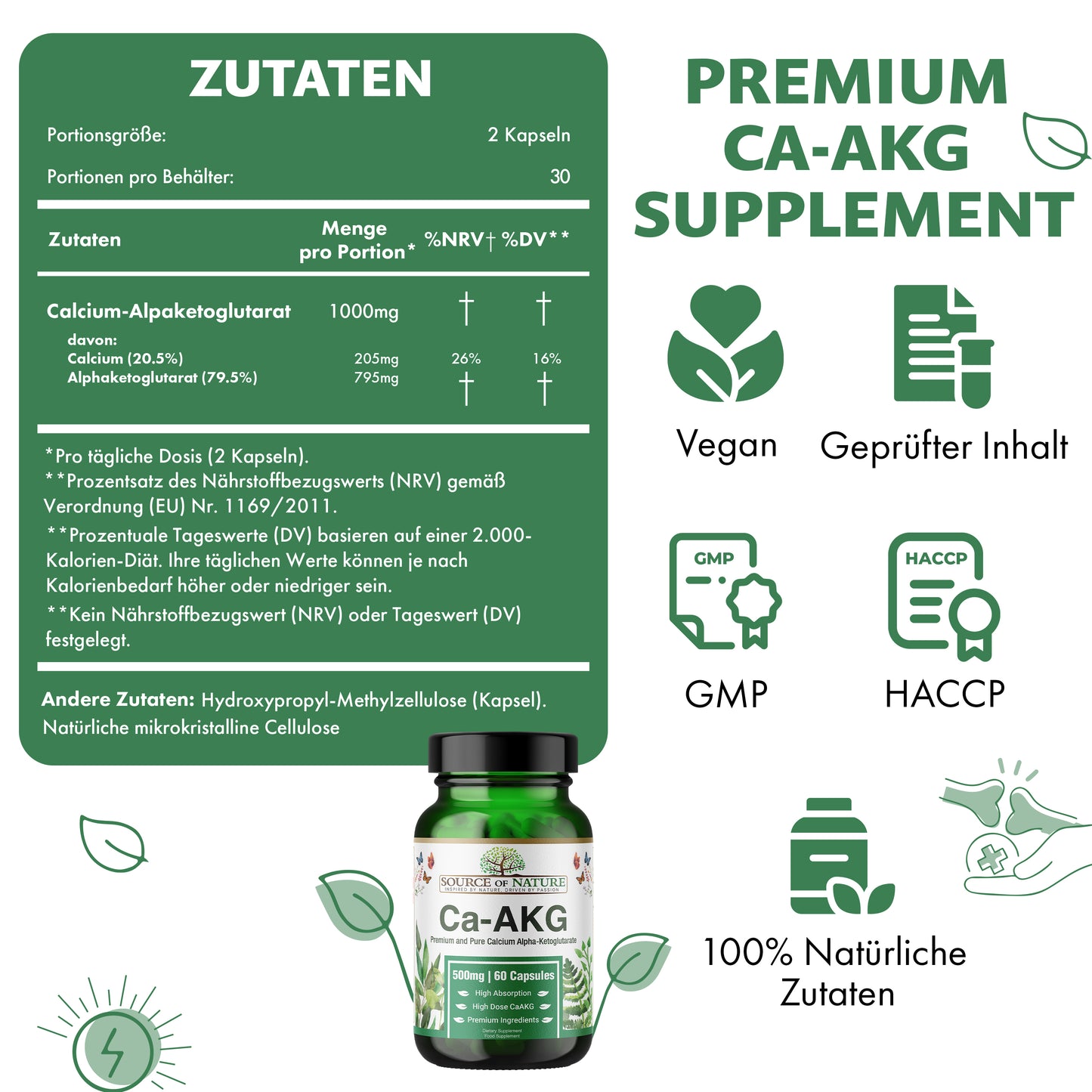 Ca-AKG 500mg | 60 Capsules | 2-Month Supply