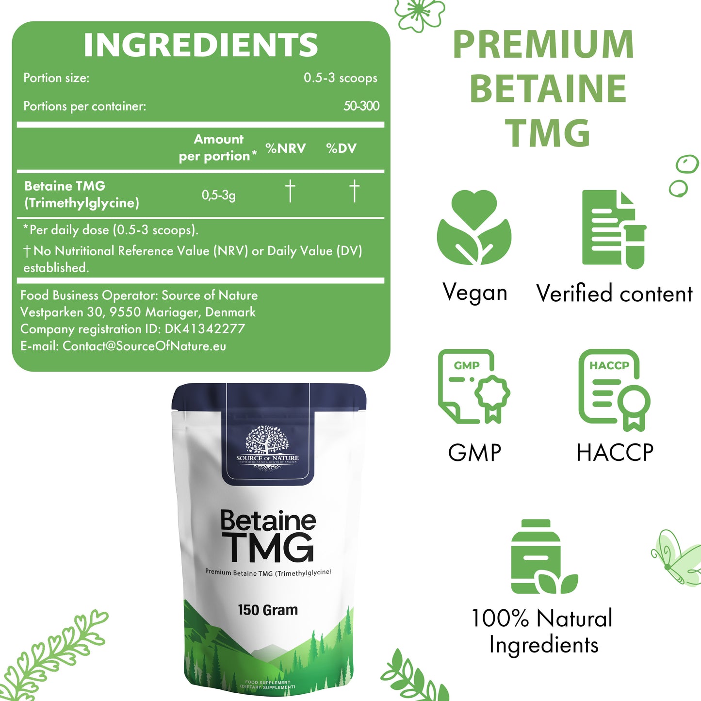 Betaine TMG (Trimethylglycine) | 150 Gram Pouch