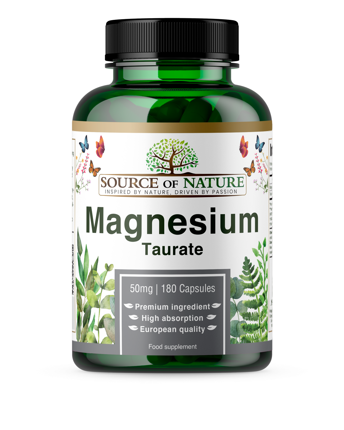 Magnesium Taurate 625mg | 180 Capsules | 3-Month Supply - Source of Nature