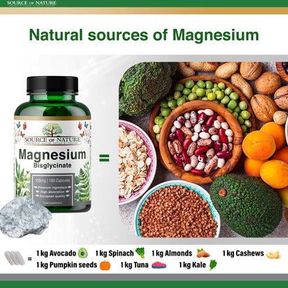 Magnesium Bisglycinate 770mg | 180 Capsules | 3-Month Supply - Source of Nature