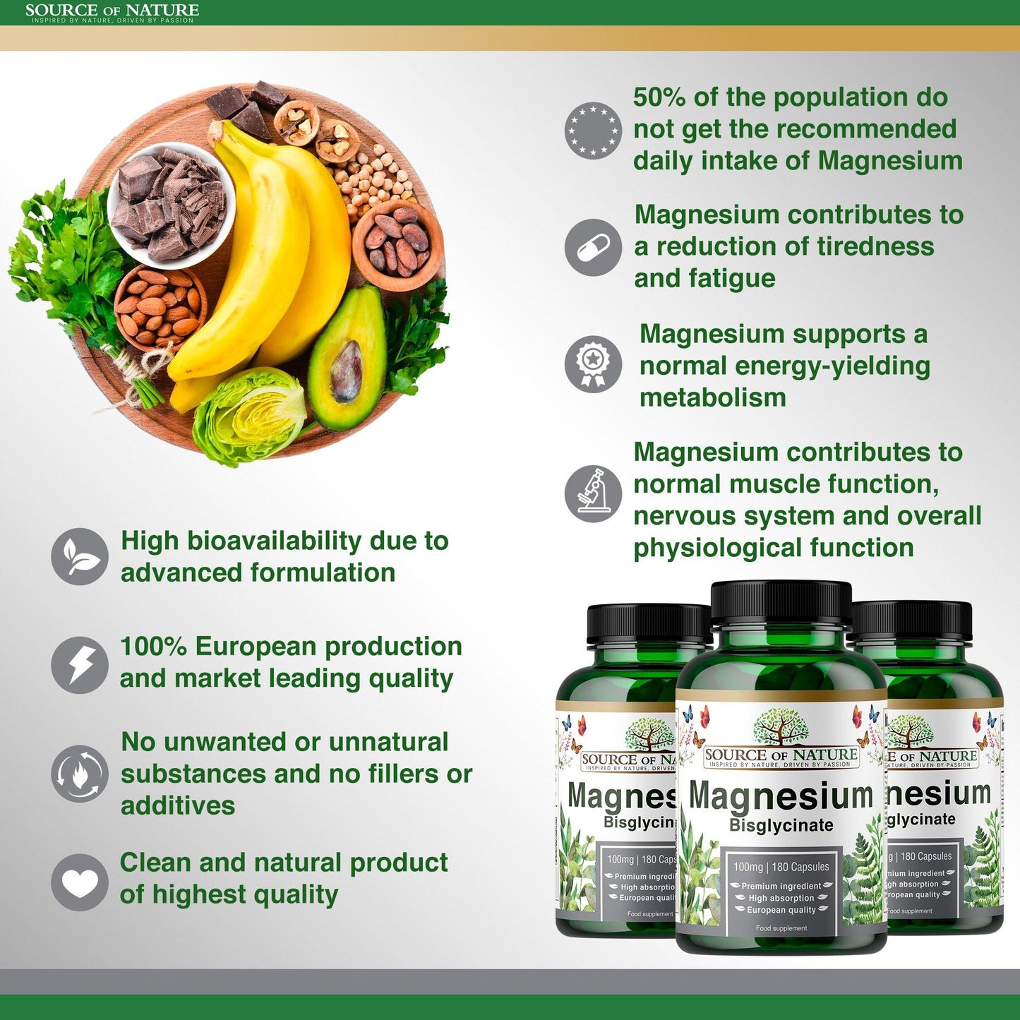 Magnesium Bisglycinate 770mg | 180 Capsules | 3-Month Supply - Source of Nature