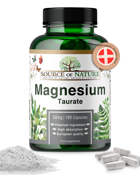 Magnesium Taurate 625mg | 180 Capsules | 3-Month Supply - Source of Nature