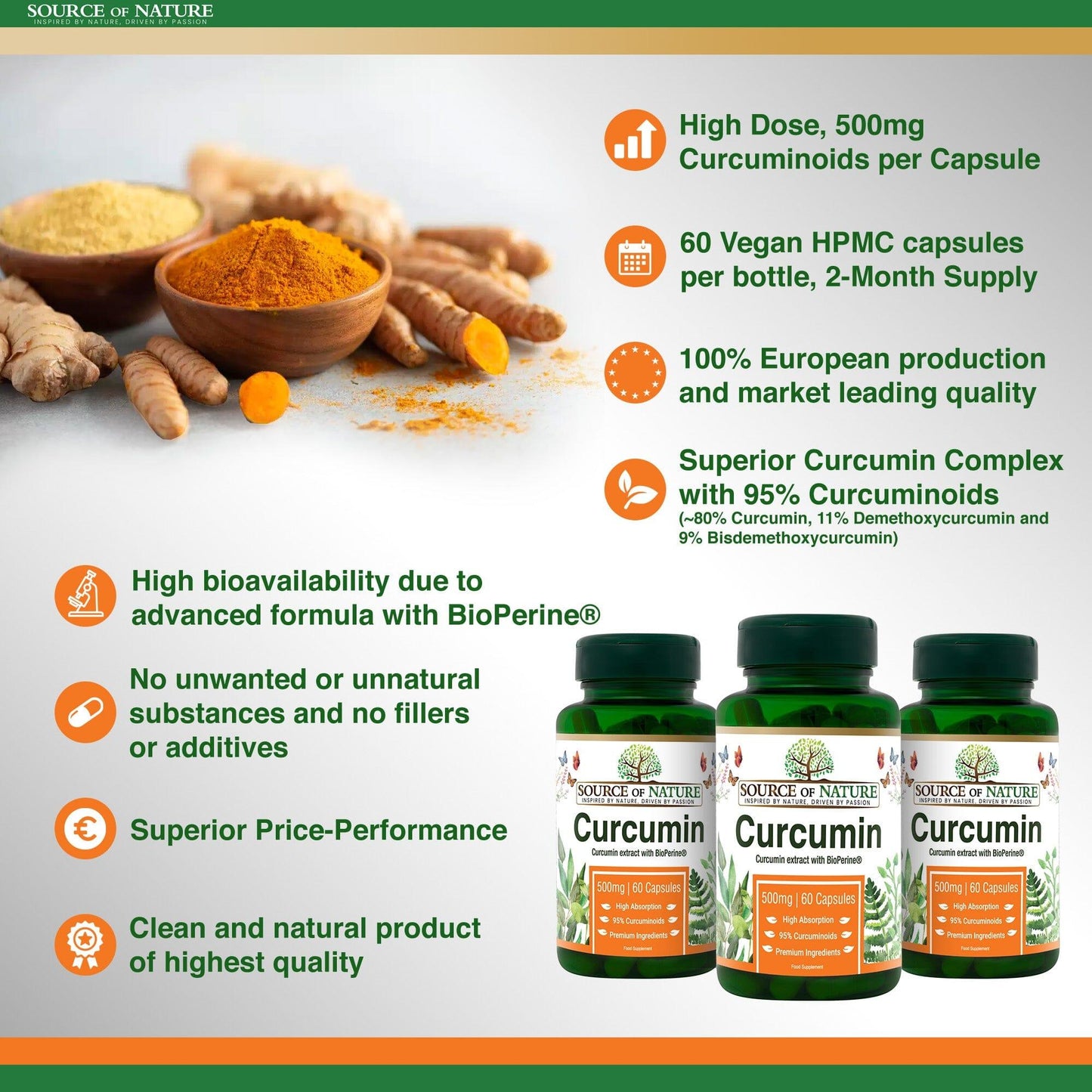 Curcumin 500mg | 60 Capsules | 2-Month Supply - Source of Nature