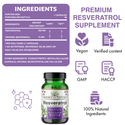 Resveratrol 500mg | 90 Capsules | 3-Month Supply