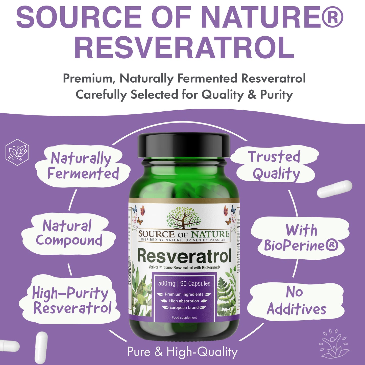 Resveratrol 500mg | 90 Capsules | 3-Month Supply