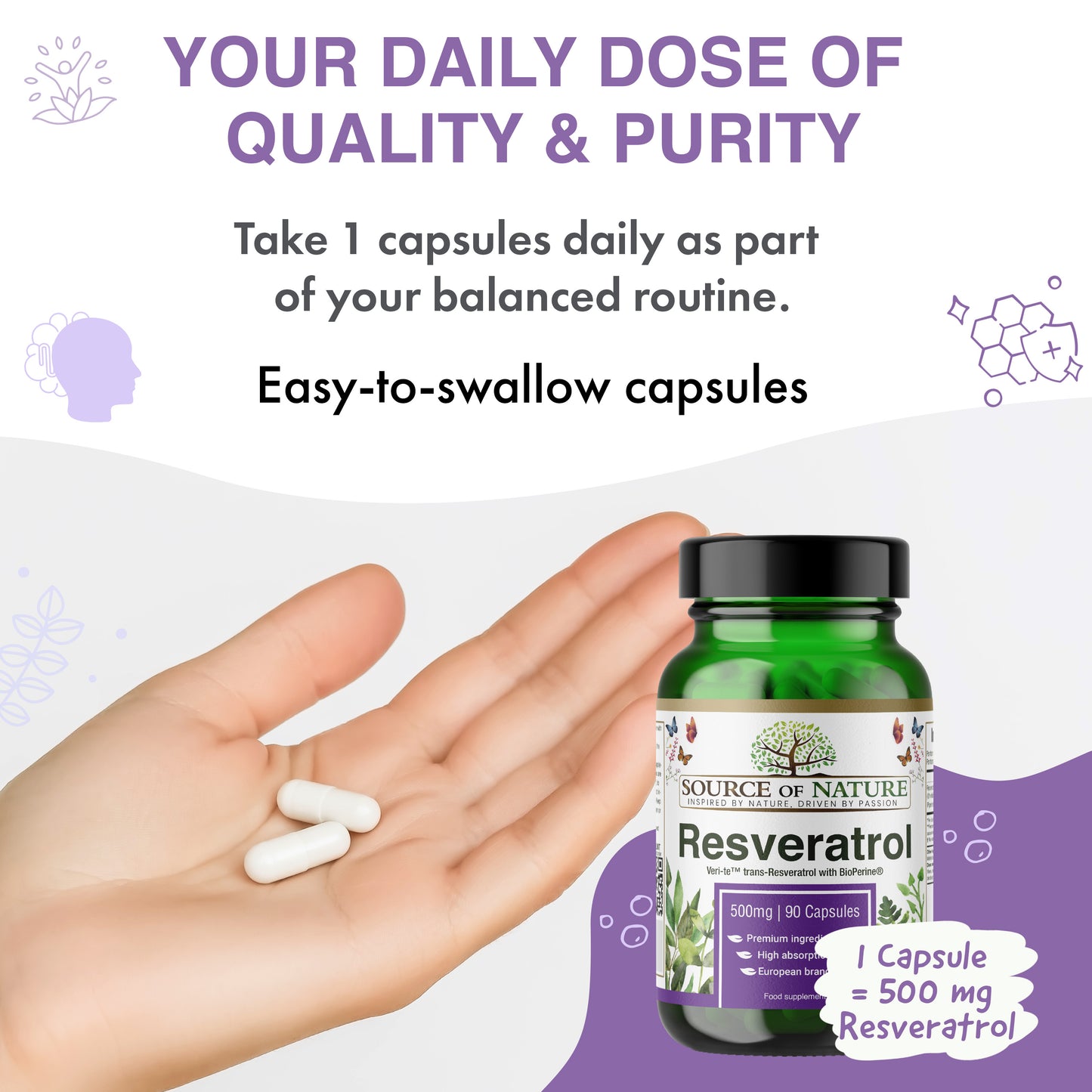 Resveratrol 500mg | 90 Capsules | 3-Month Supply
