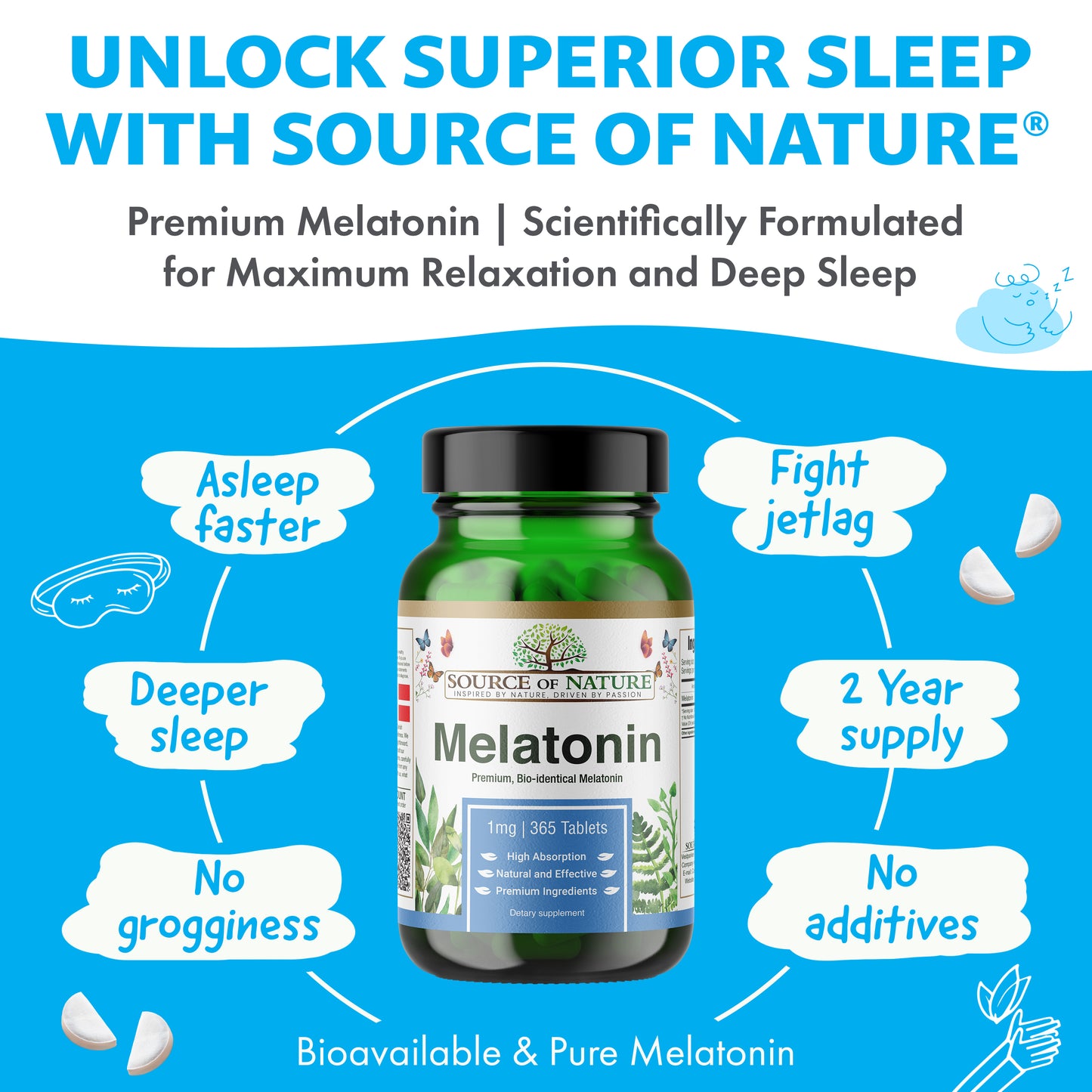 365 Premium Melatonin Tablets | 2 Year Supply | 0,5mg per dose (½ tablet) | High dose | No unwanted additives | 100% Vegan | Made in DK | 100% Vegan | 3rd Party Tested