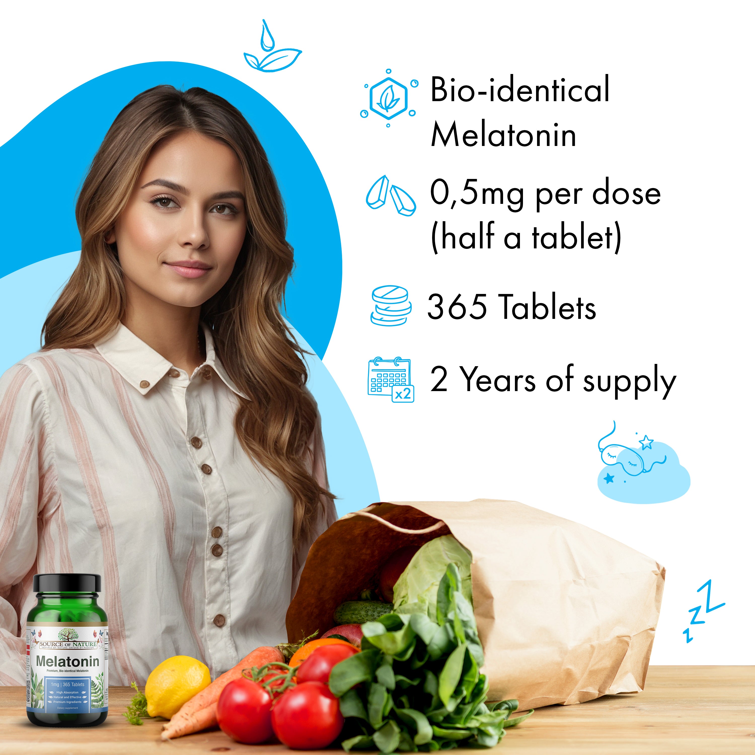 365 Premium Melatonin Tablets | 2 Year Supply | 0,5mg per dose (½ tablet) | High dose | No unwanted additives | 100% Vegan | Made in DK | 100% Vegan | 3rd Party Tested