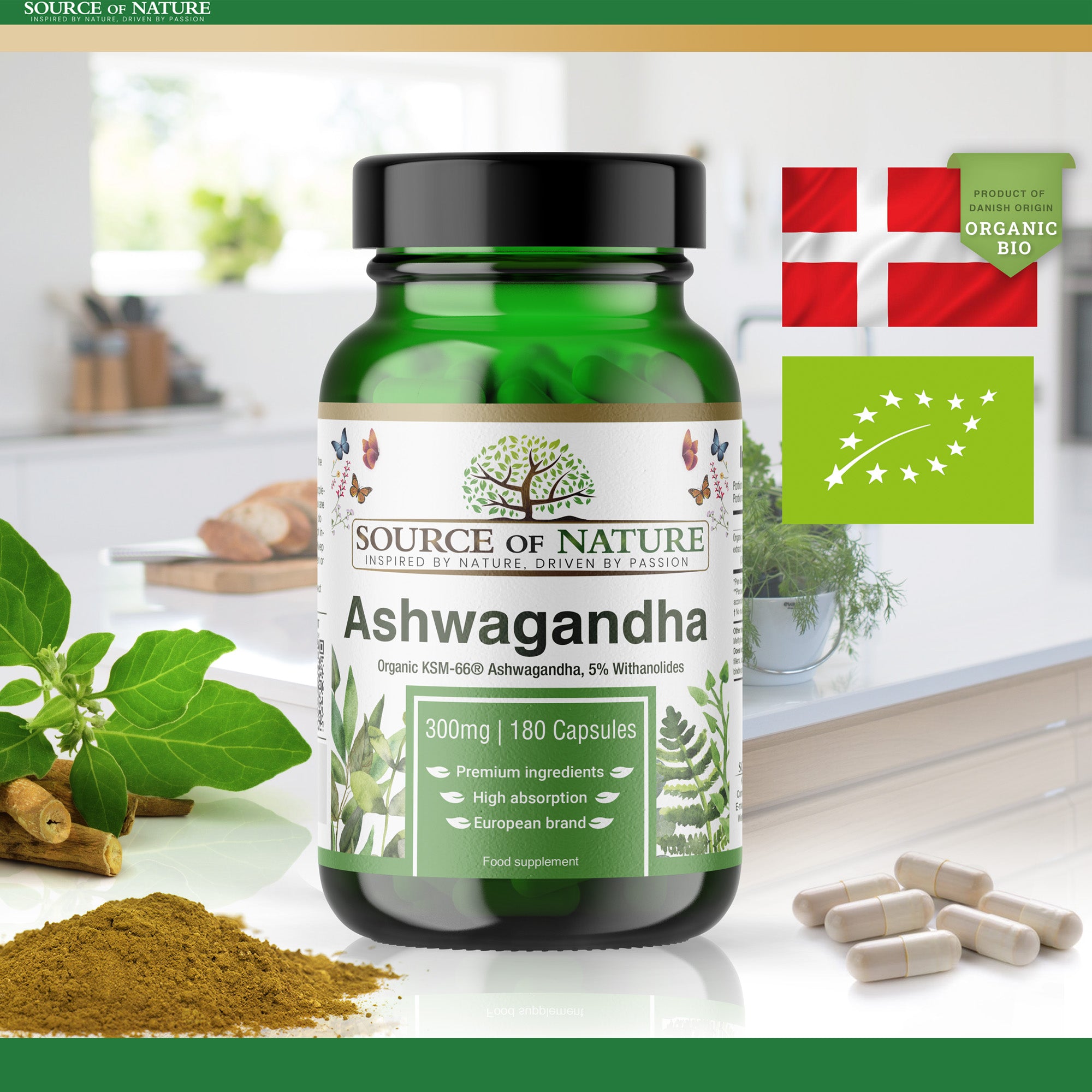 Organic Ashwagandha | KSM-66® | 180 capsules - Source of Nature