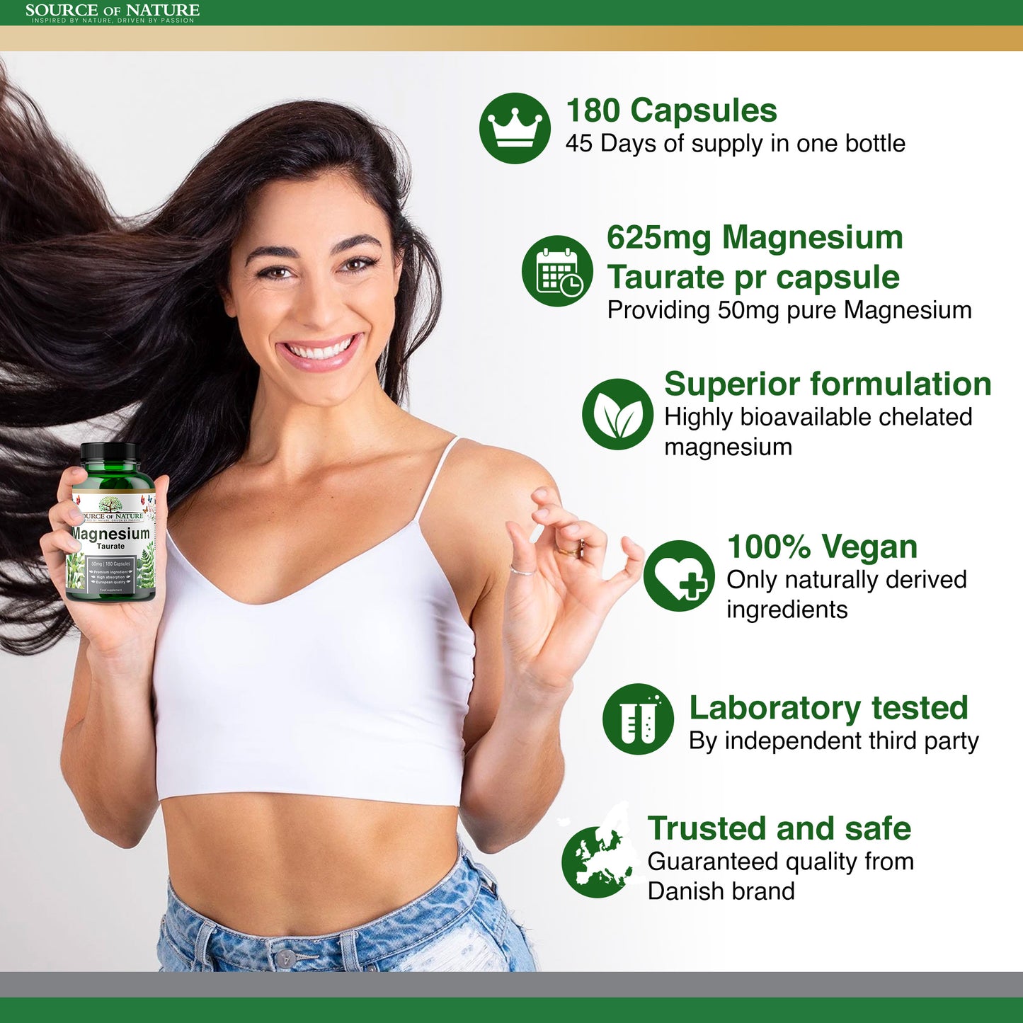 Magnesium Taurate 625mg | 180 Capsules | 3-Month Supply