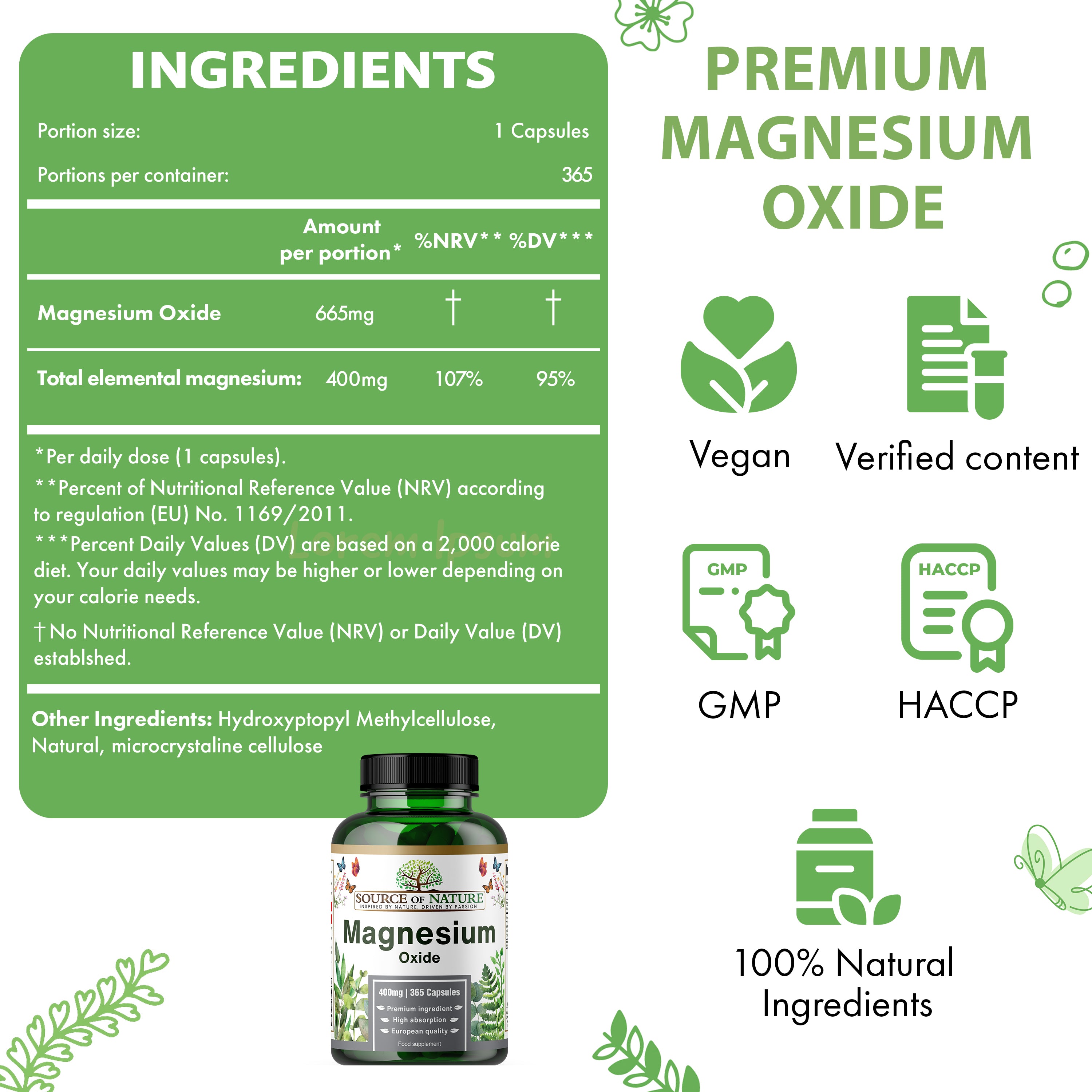 Magnesium Oxide 665mg | 365 Capsules | 12-Month Supply
