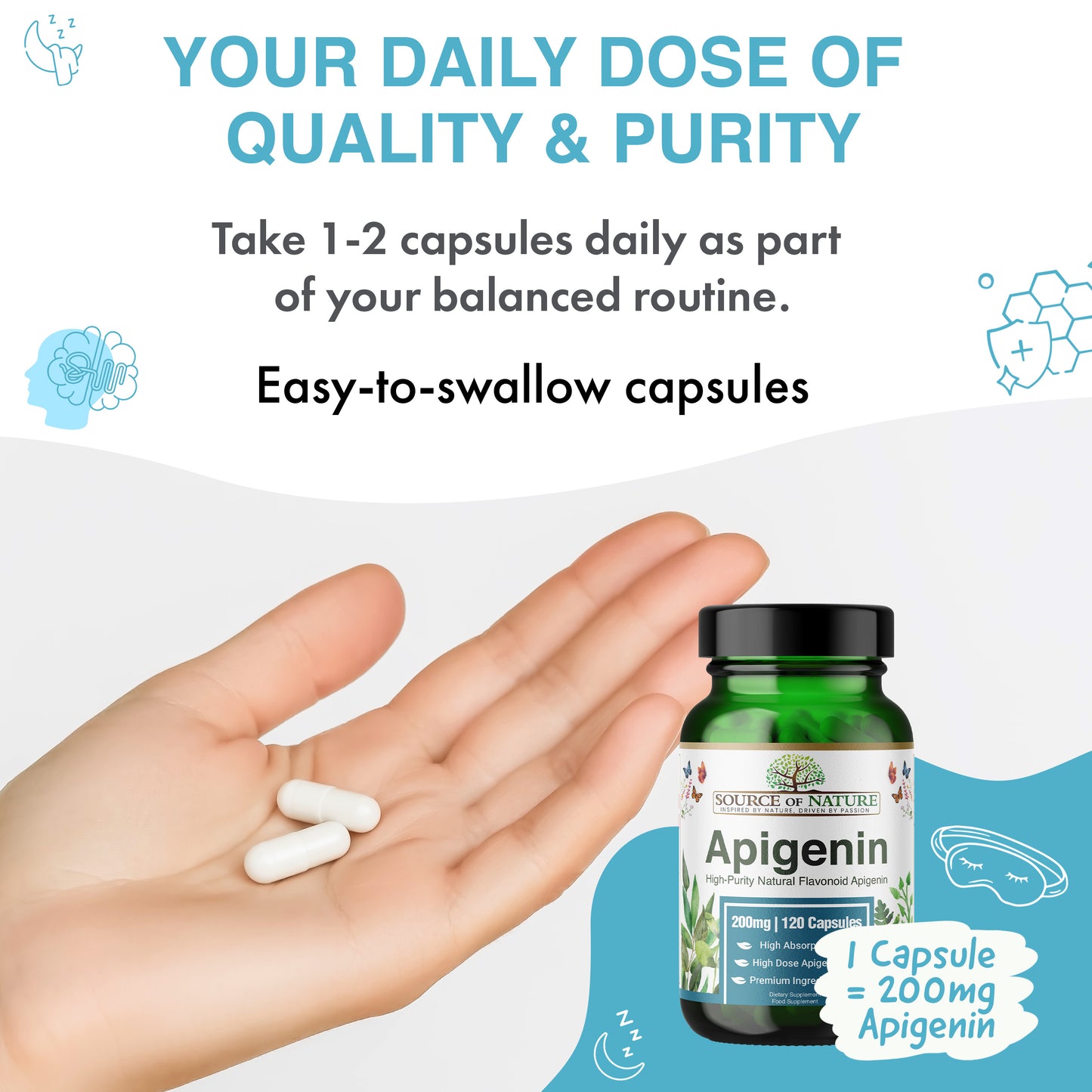 200mg Apigenin | 120 Capsules | 4-Month Supply