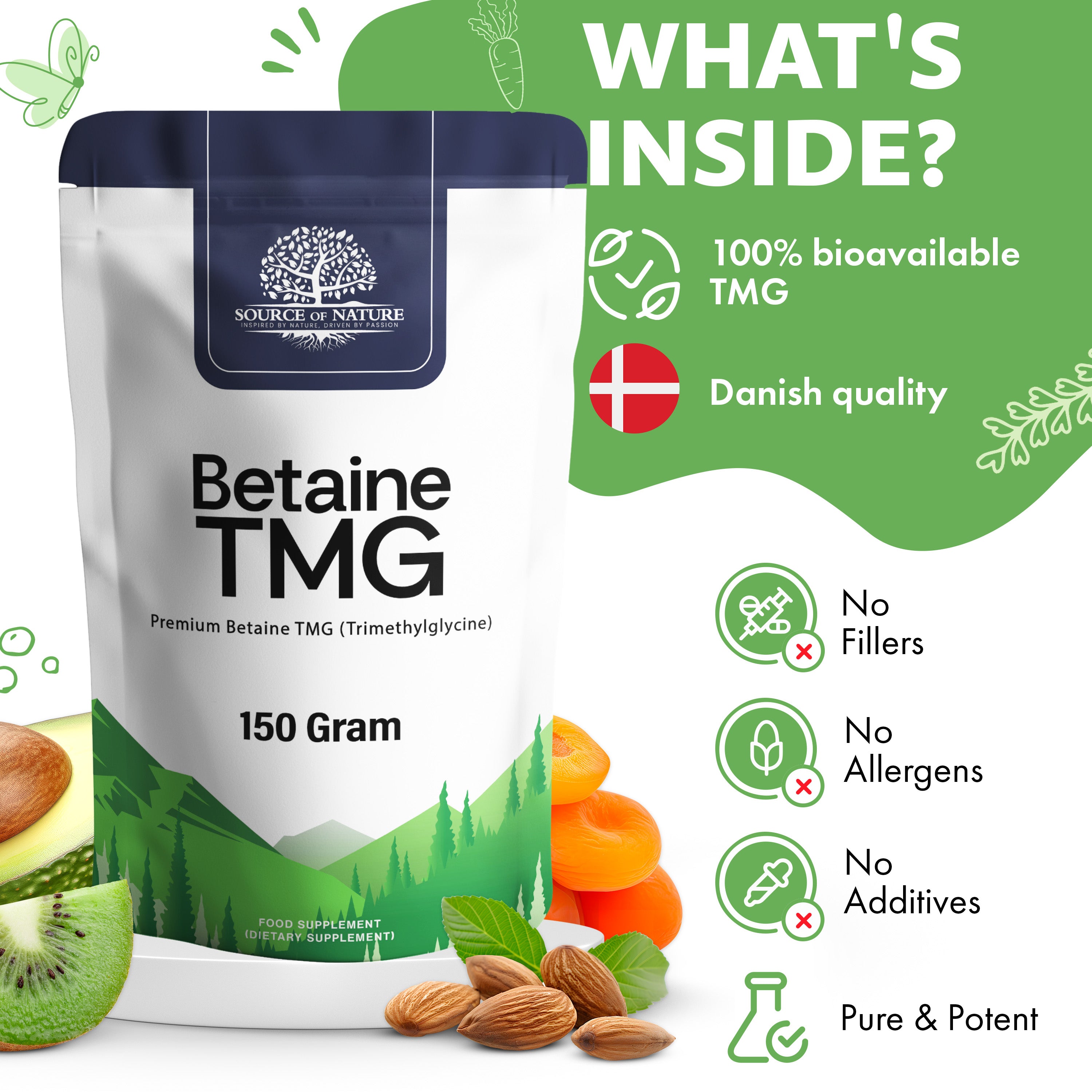 Betaine TMG (Trimethylglycine) | 150 Gram Pouch – Source of Nature