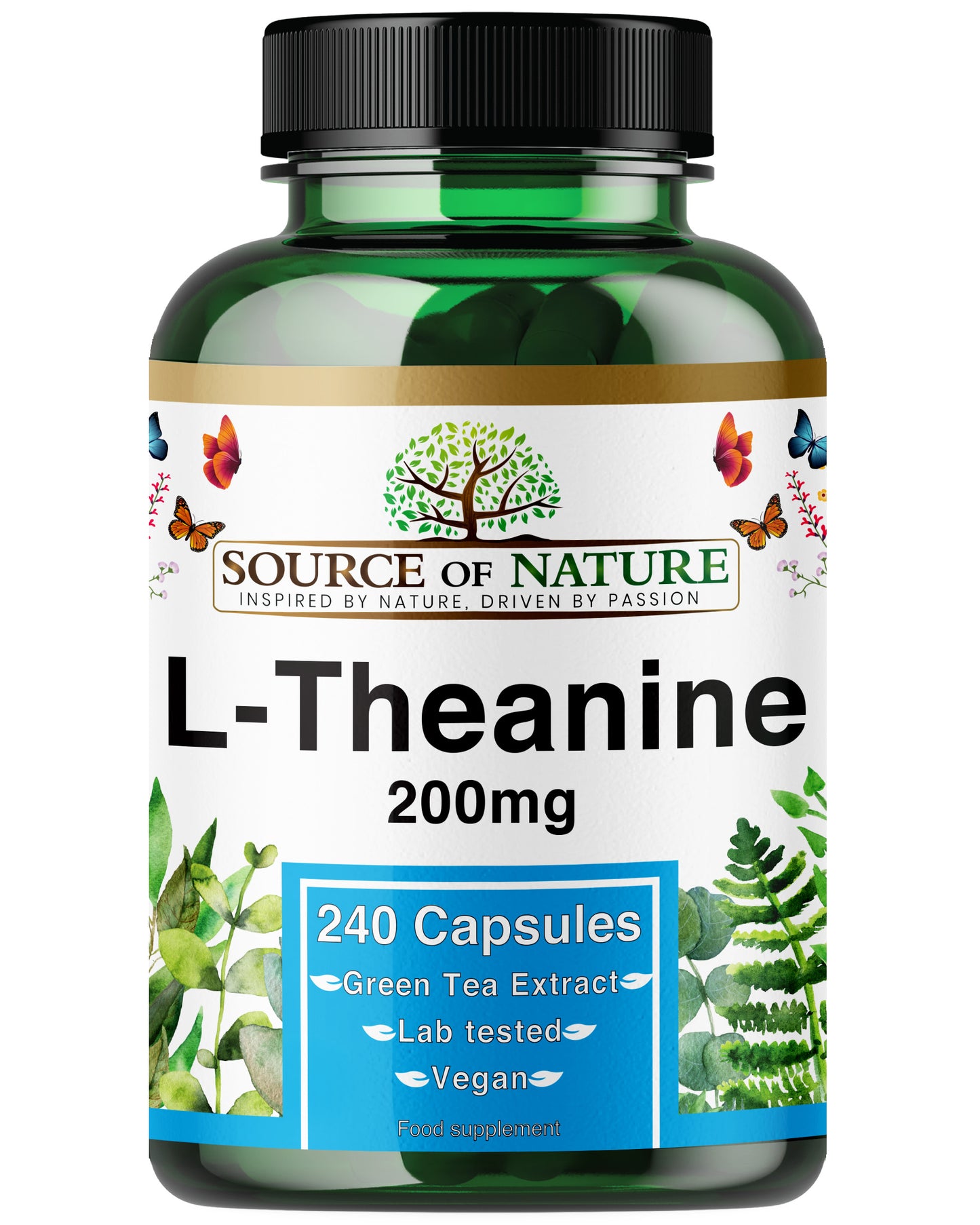 L-Theanine 200 mg – 240 Vegan Capsules – High Strength Amino Acid from Green Tea | 8-Month Supply | 98% Pure, No Additives