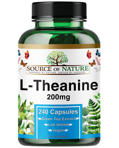 L-Theanine 200 mg – 240 Vegan Capsules – High Strength Amino Acid from Green Tea | 8-Month Supply | 98% Pure, No Additives