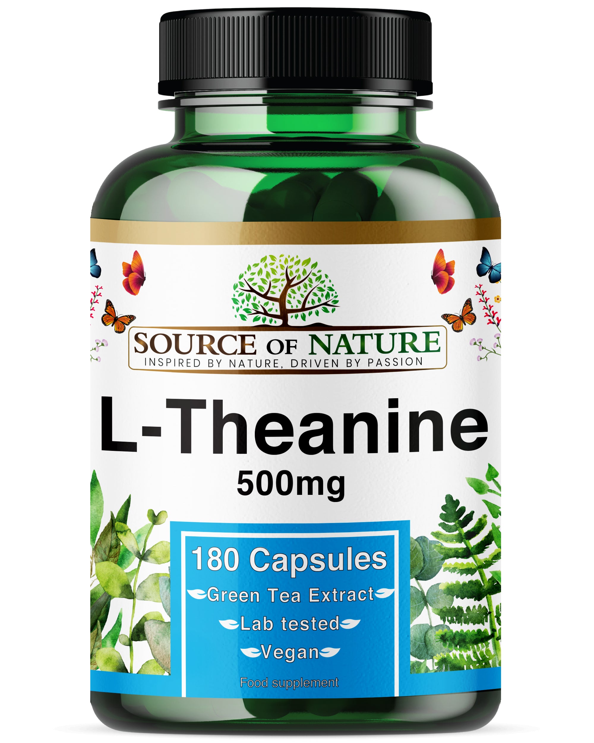 L-Theanine 500 mg – 180 Vegan Capsules – High Strength Amino Acid from Green Tea | 3-Month Supply | 98% Pure, No Additives