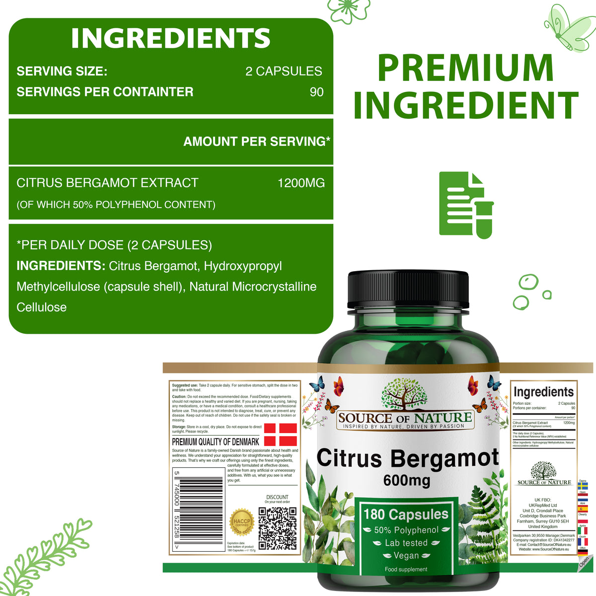 Citrus Bergamot Capsules | 600 mg per Capsule | 180 Capsules