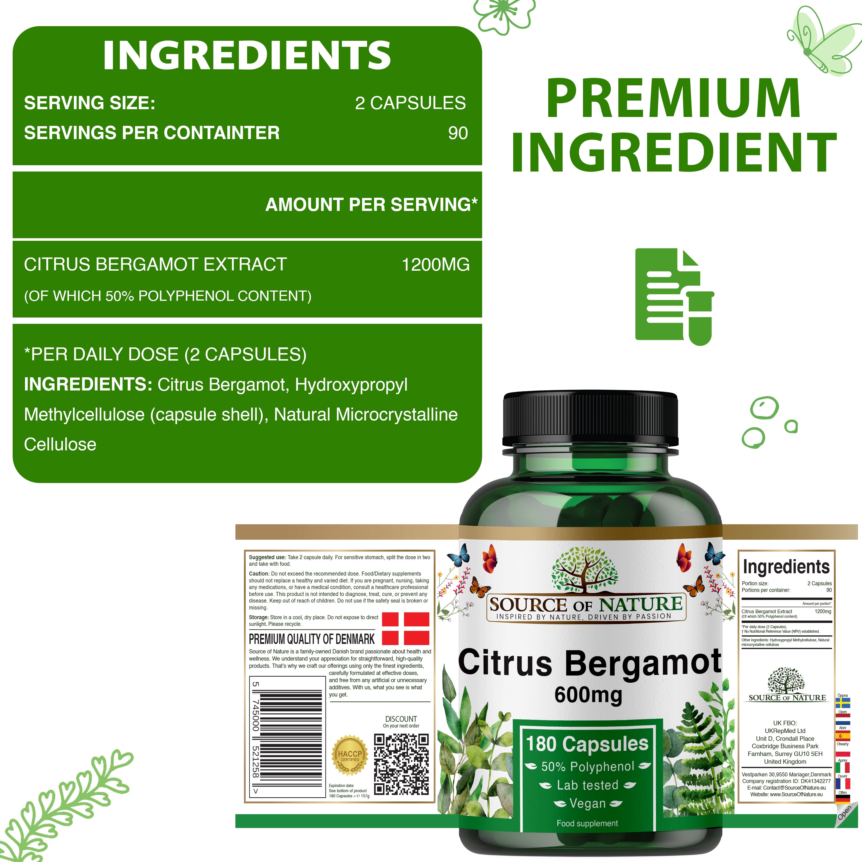 Citrus Bergamot Capsules | 600 mg per Capsule | 180 Capsules