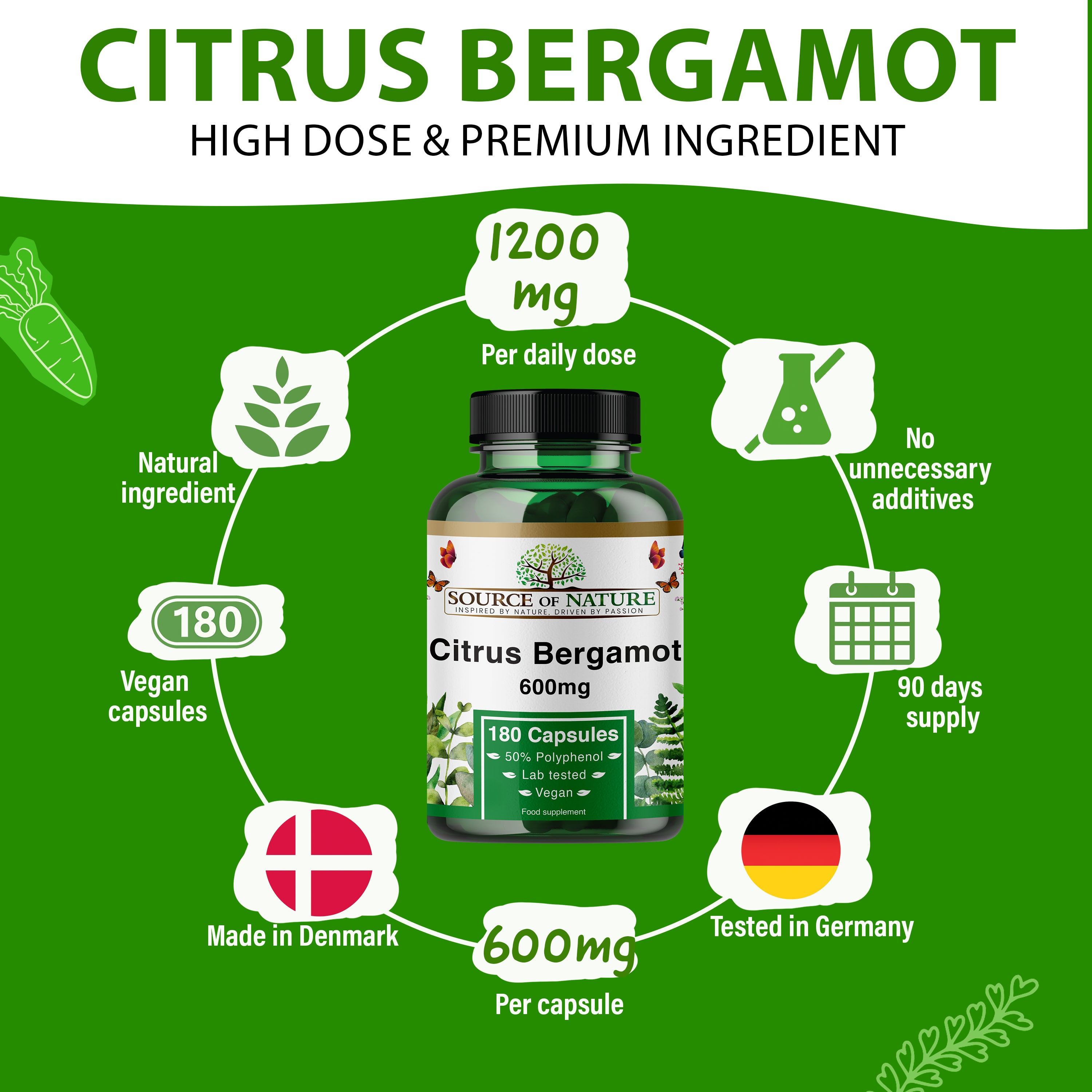 Citrus Bergamot Capsules | 600 mg per Capsule | 180 Capsules