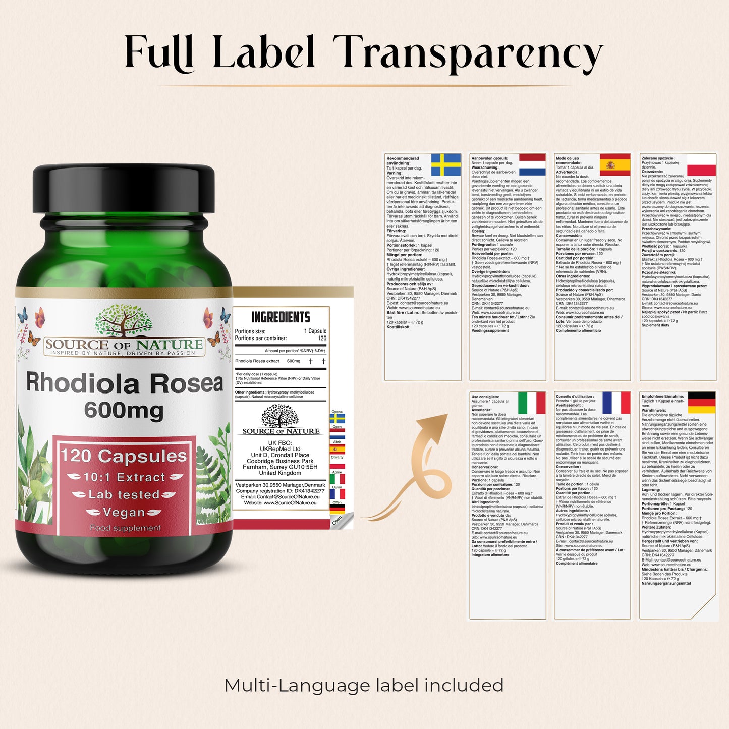 Rhodiola Rosea Extract 600mg | 120 Capsules | 4 Month Supply