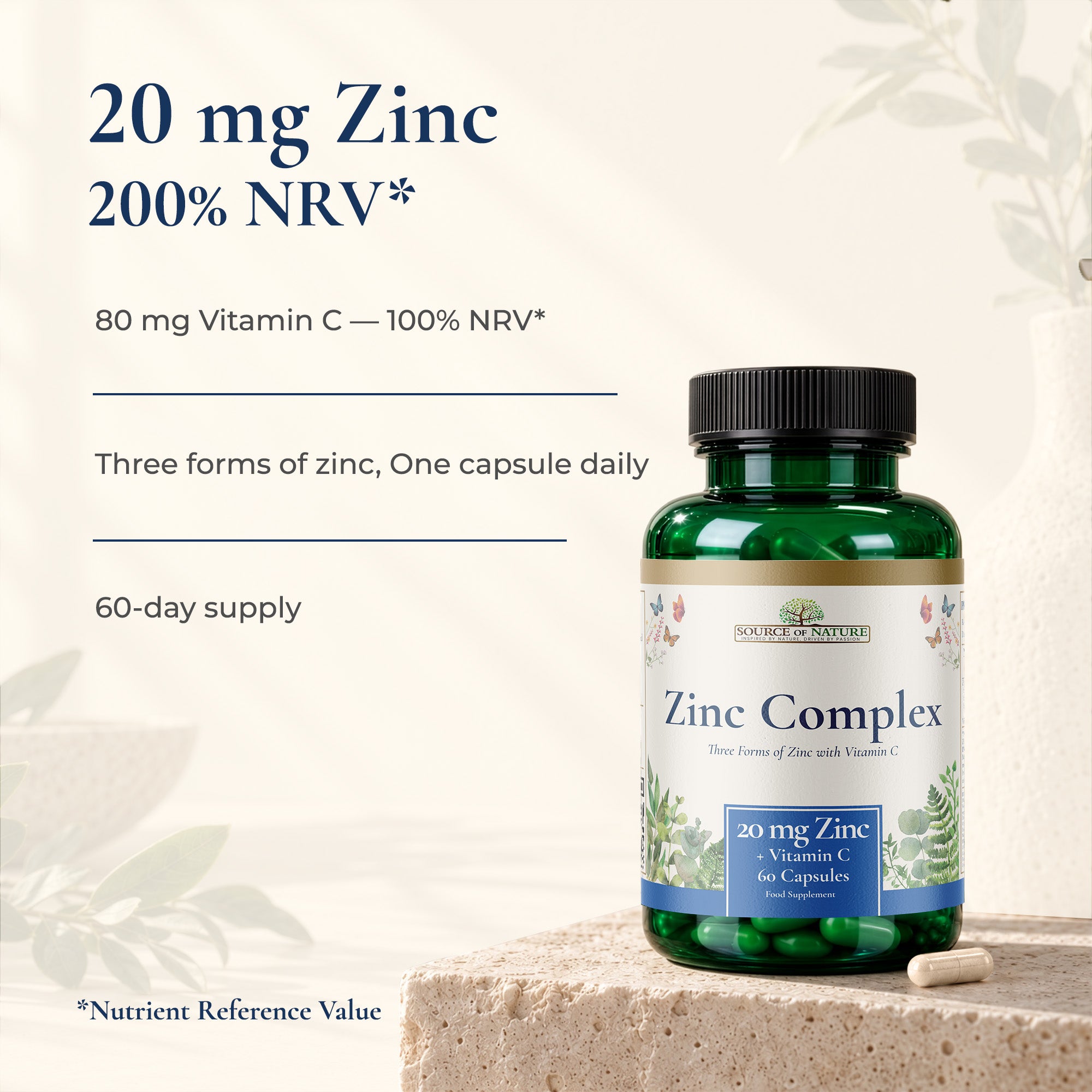Zinc Complex 20mg | 60 Capsules | 2-Month Supply