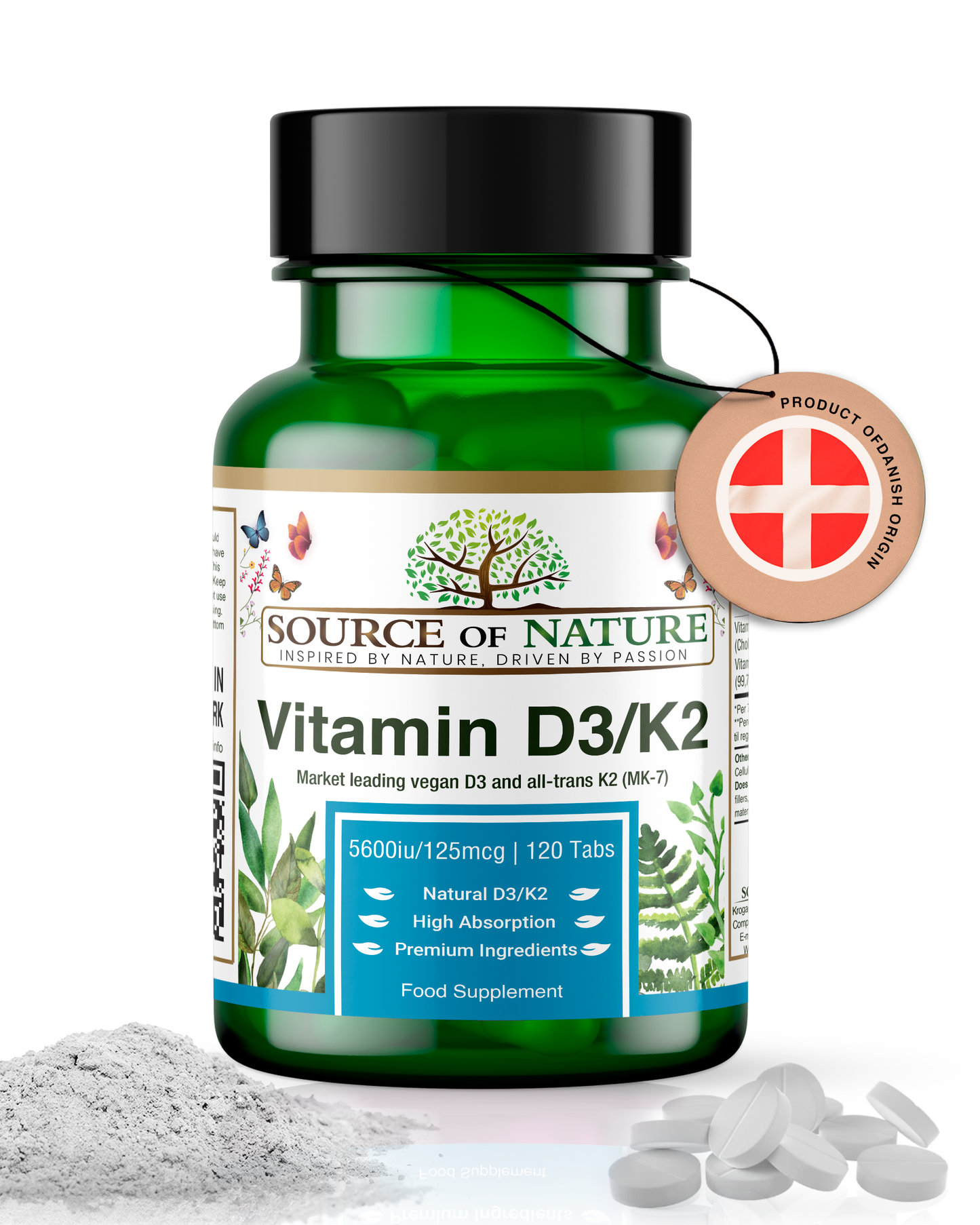 Vitamin D3 + K2 | 5500iu D3 + 125mcg K2 | 120 Tablets | 2-Year Supply
