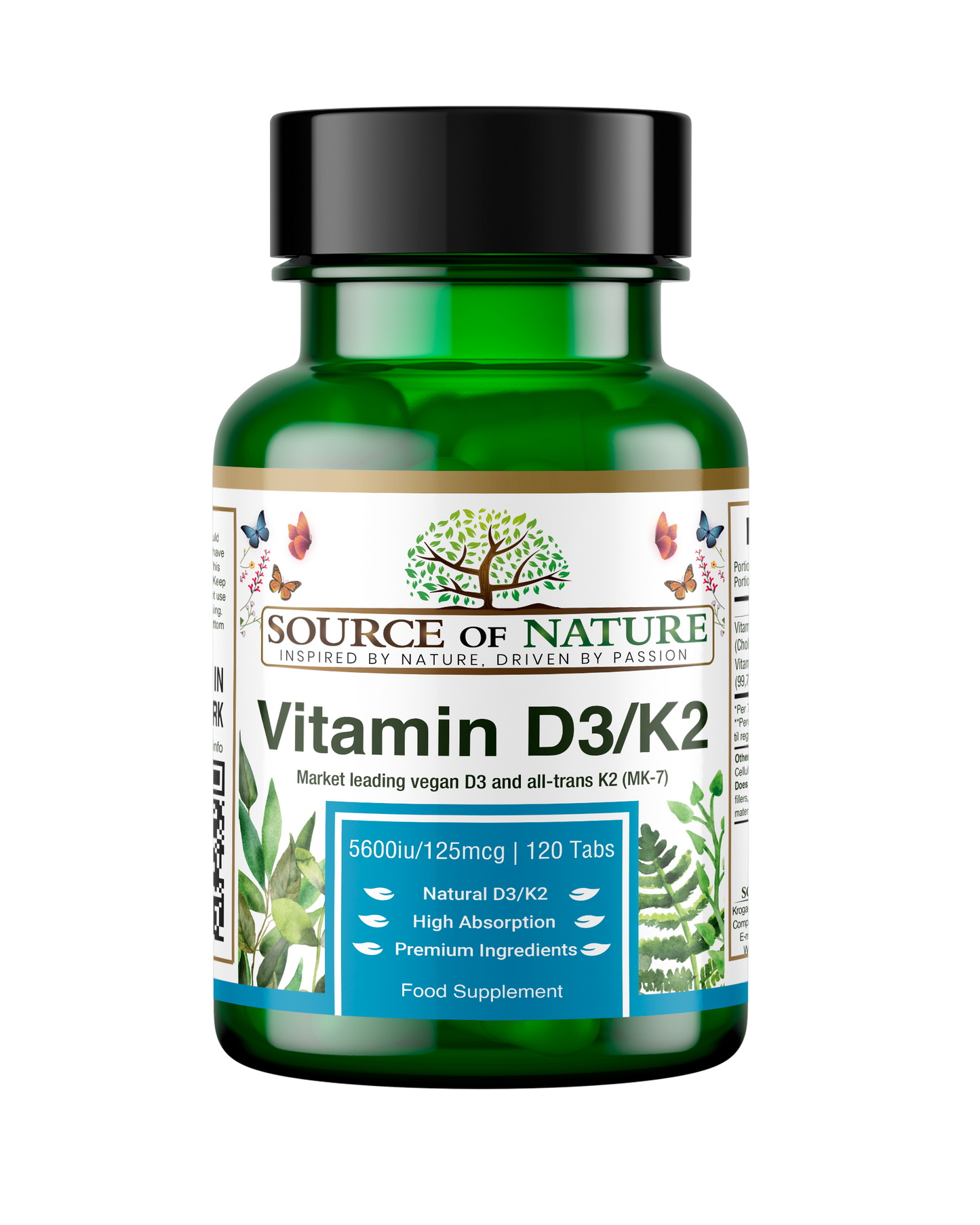 Vitamin D3 + K2 | 5500iu D3 + 125mcg K2 | 120 Tablets | 2-Year Supply