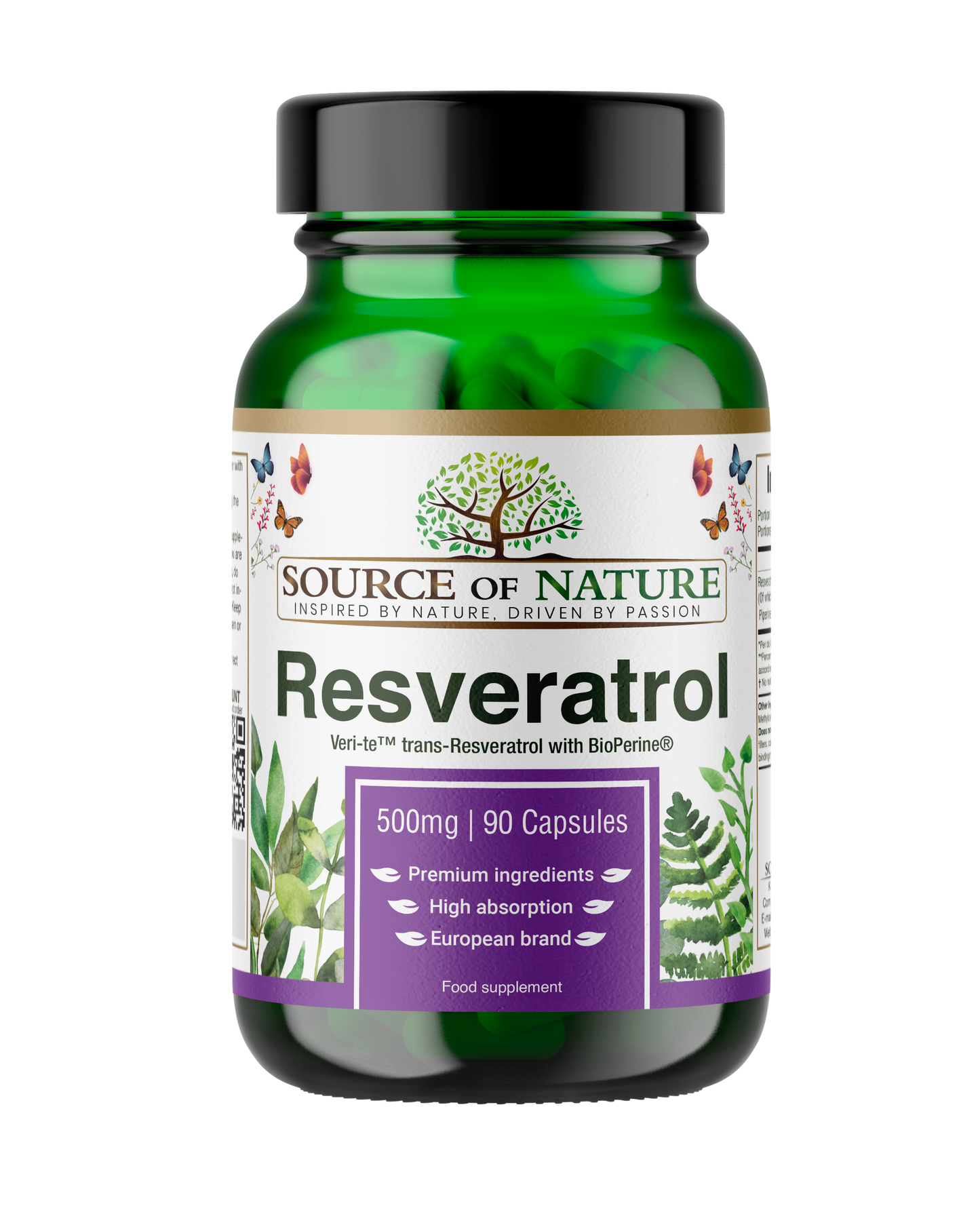 Resveratrol 500mg | 90 Capsules | 3-Month Supply - Source of Nature