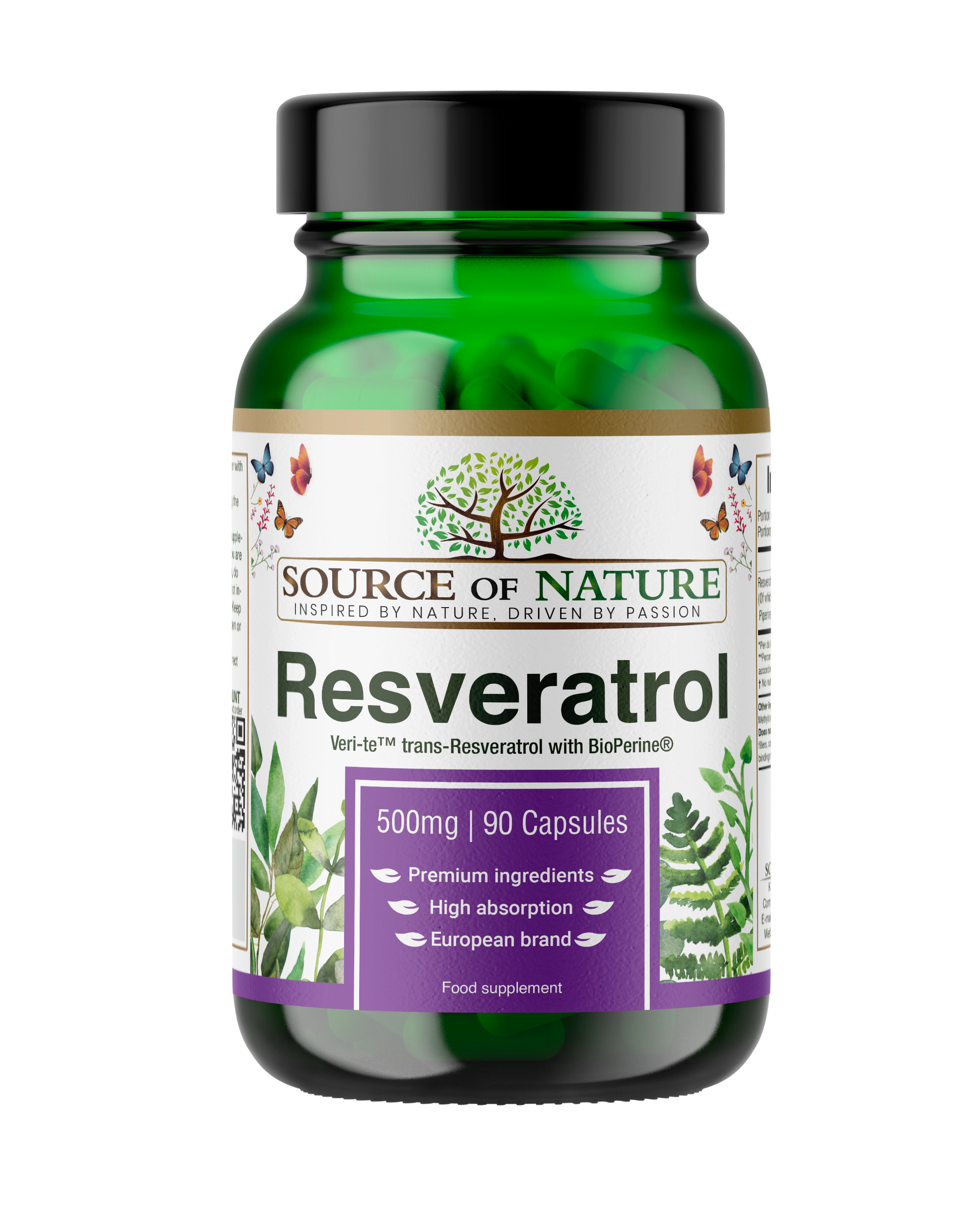 Resveratrol 500mg | 90 Capsules | 3-Month Supply - Source of Nature