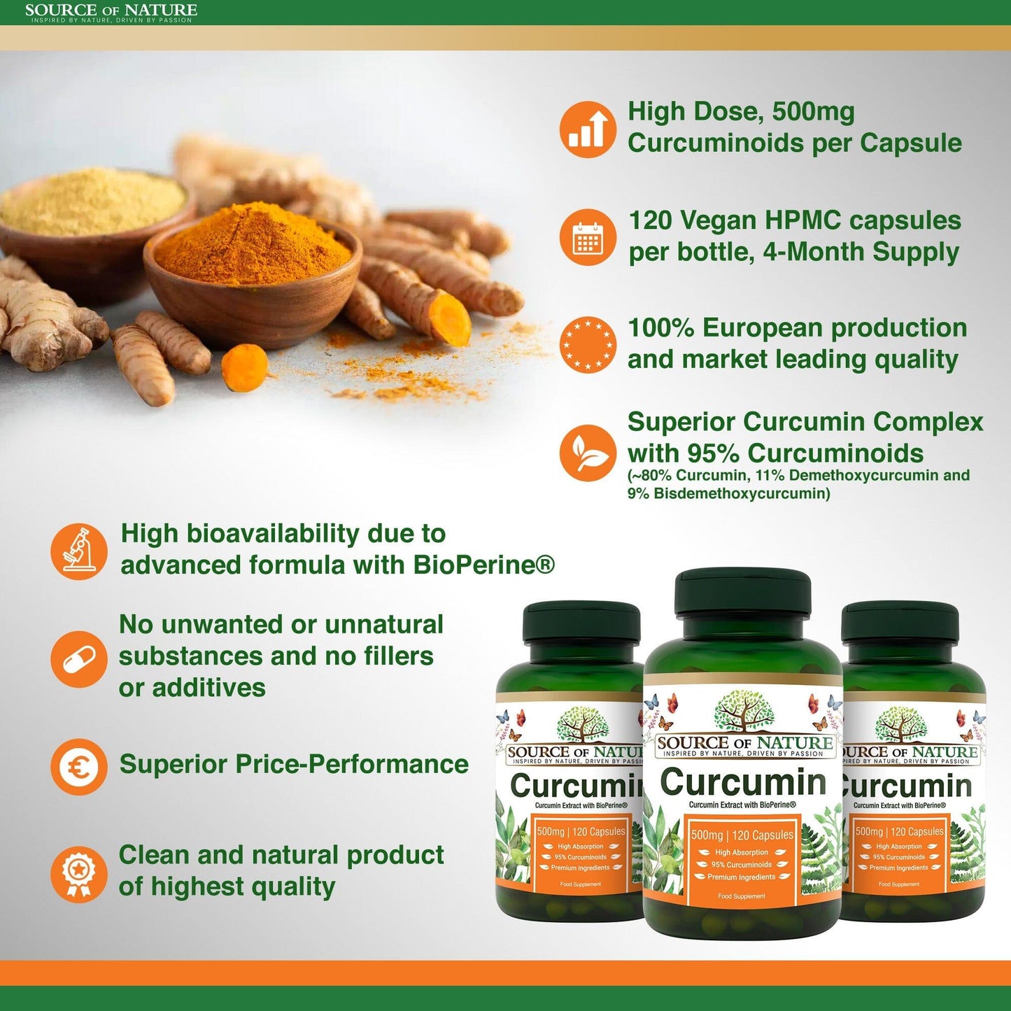 Curcumin 500mg | 120 Capsules | 4-Month Supply - Source of Nature