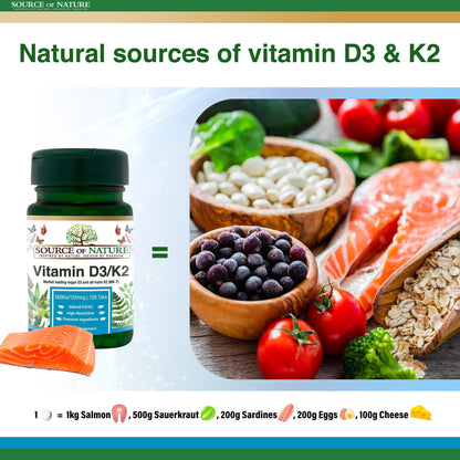 Vitamin D3 + K2 | 5500iu D3 + 125mcg K2 | 120 Tablets | 2-Year Supply - Source of Nature
